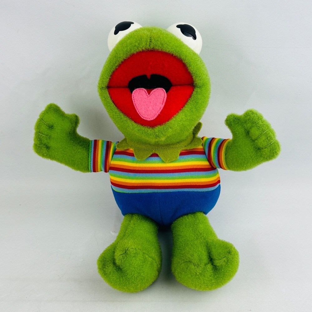 Vintage Muppet Babies Kermit the Frog‎ Plush Hasbro Softies 1985 Rainbow Shirt
